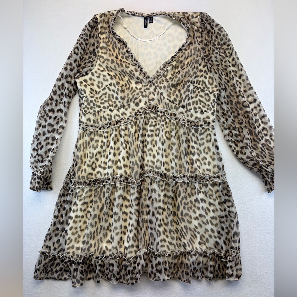Vera Moda Womens Dress Ruffle Layered Mini Dress Leopard Curve 14 Animal Print